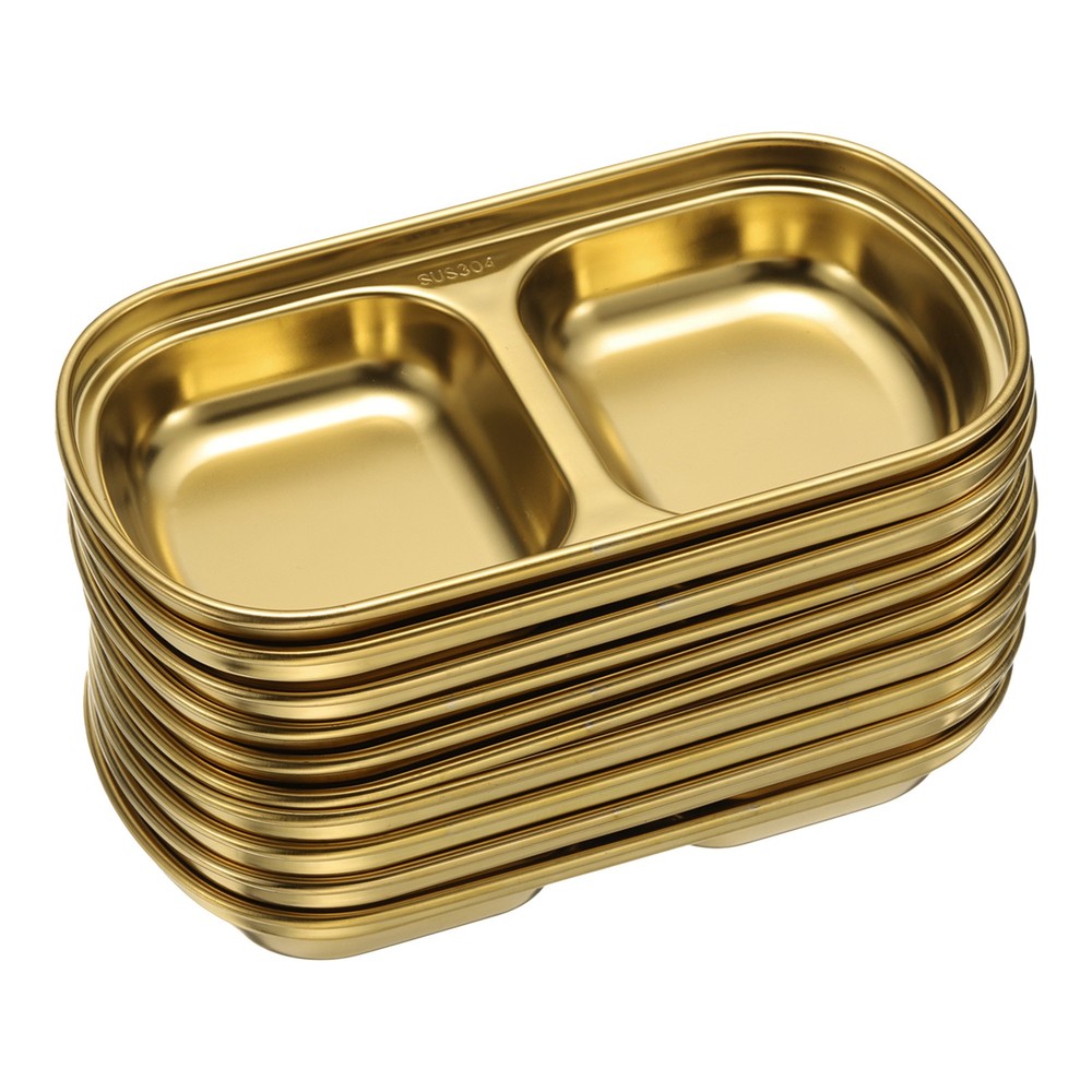 10pcs Metal Dish Dipping with 2 Rectangular Compartment Divided Gold