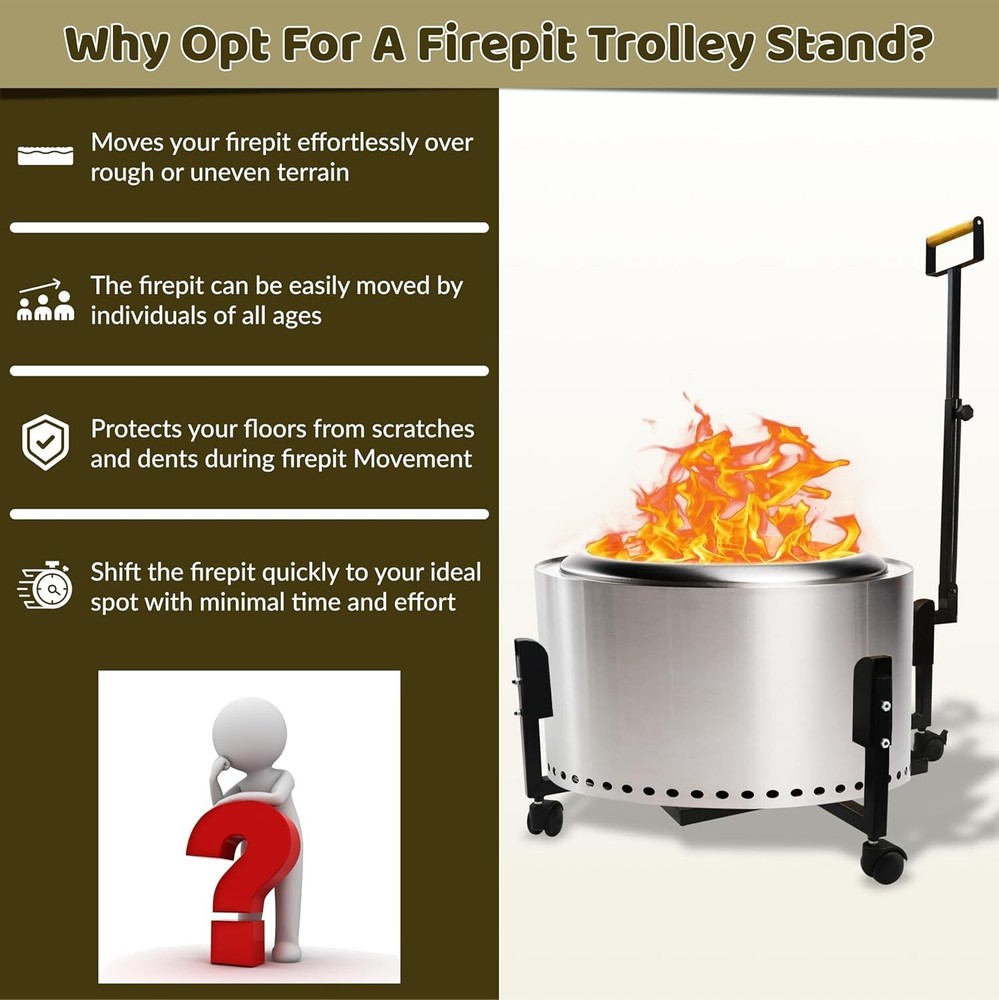 29.5" Firepit Trolley Stand with Telescopic Handle for 27" Smokeless Firepit