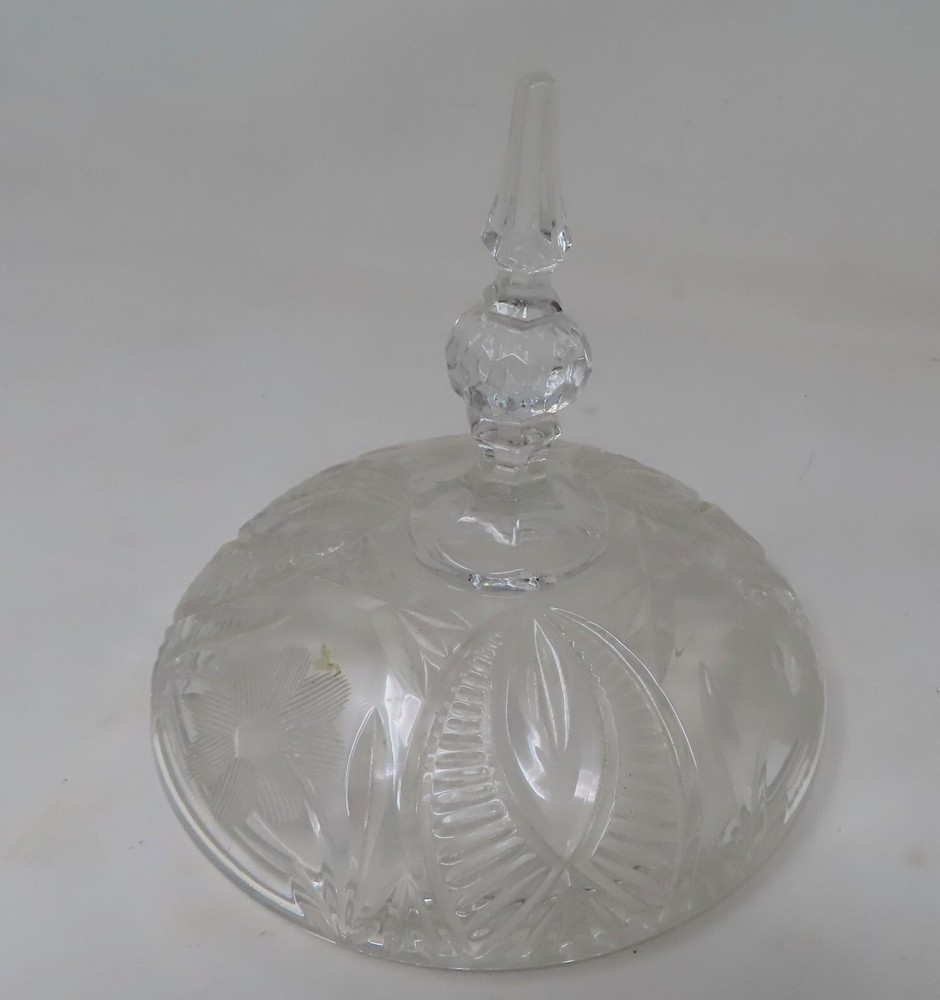 Vtg Clear Glass Candy Dish LID ONLY Hofbauer (?) Crystal ETched