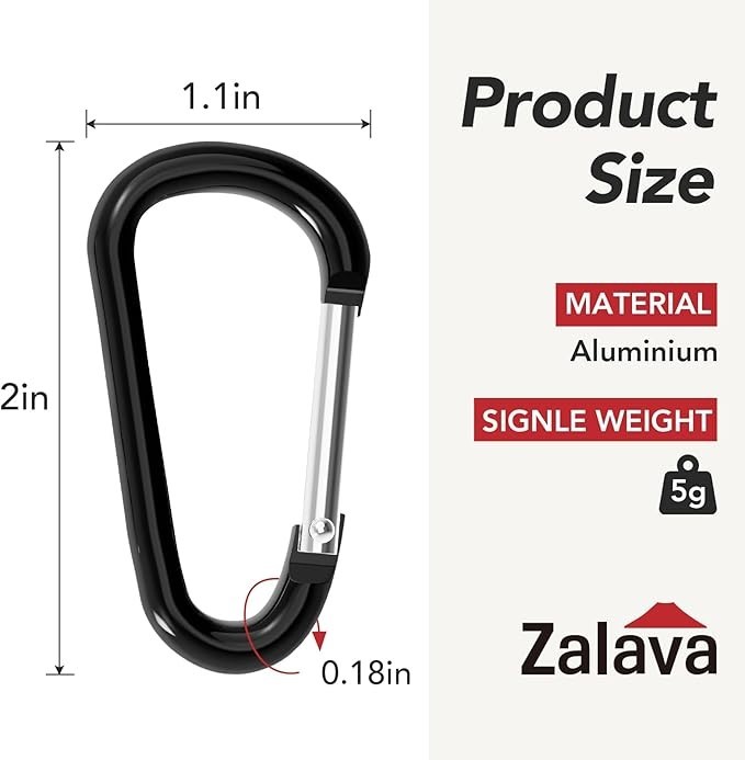 24pc Aluminum Carabiner Clip D Ring, Keychain Spring Hook,Small Assorted