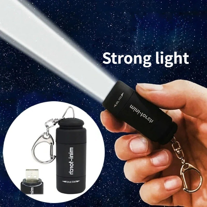 USB Rechargeable Mini LED Keychain Flashlight Strong Pocket Light Waterproof