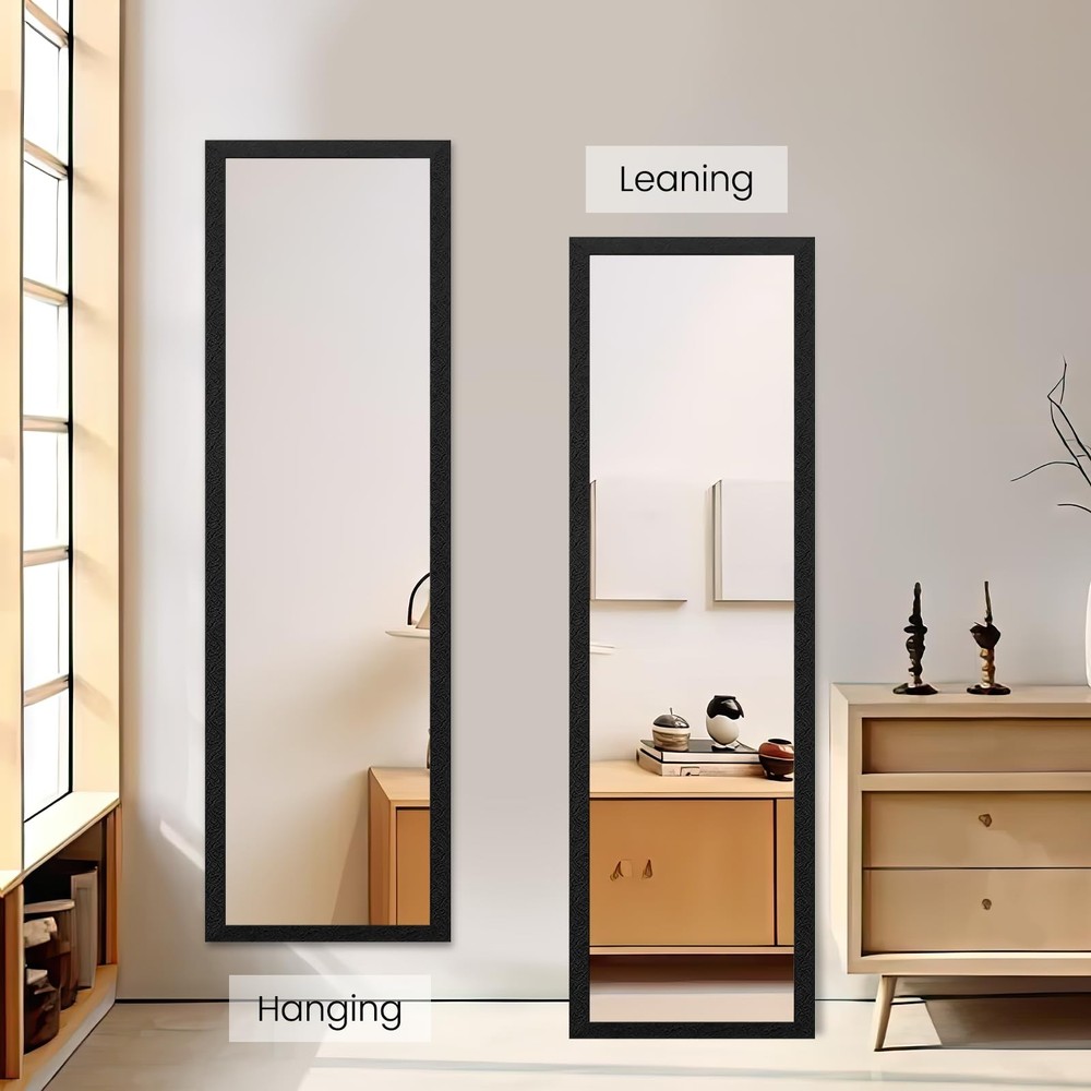 Full Length Wall Mirror 50"x14" - Explosion-Proof, Rectangular, Black Frame D...