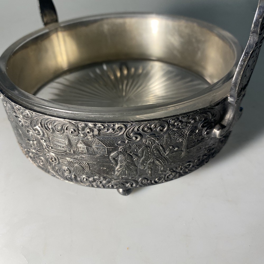 K.S Ornate Condiments Server Dutch Scenes & Handle Footed.