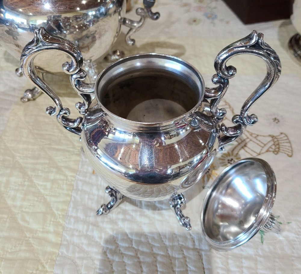 VINTAGE 3-PIECE TEA SET 1900's BIRMINGHAM SILVER CO. (BSC) SILVER COPPER
