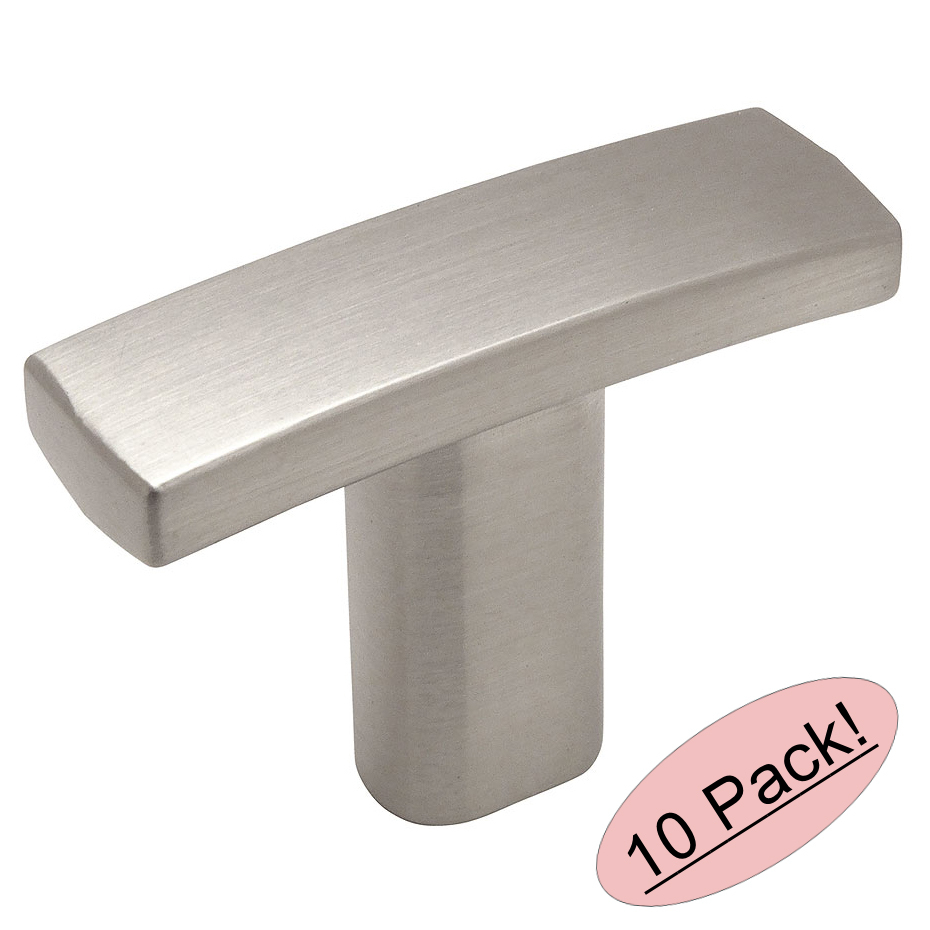 *10 Pack* Cosmas Satin Nickel Subtle Arch Cabinet T Knobs #2363SN