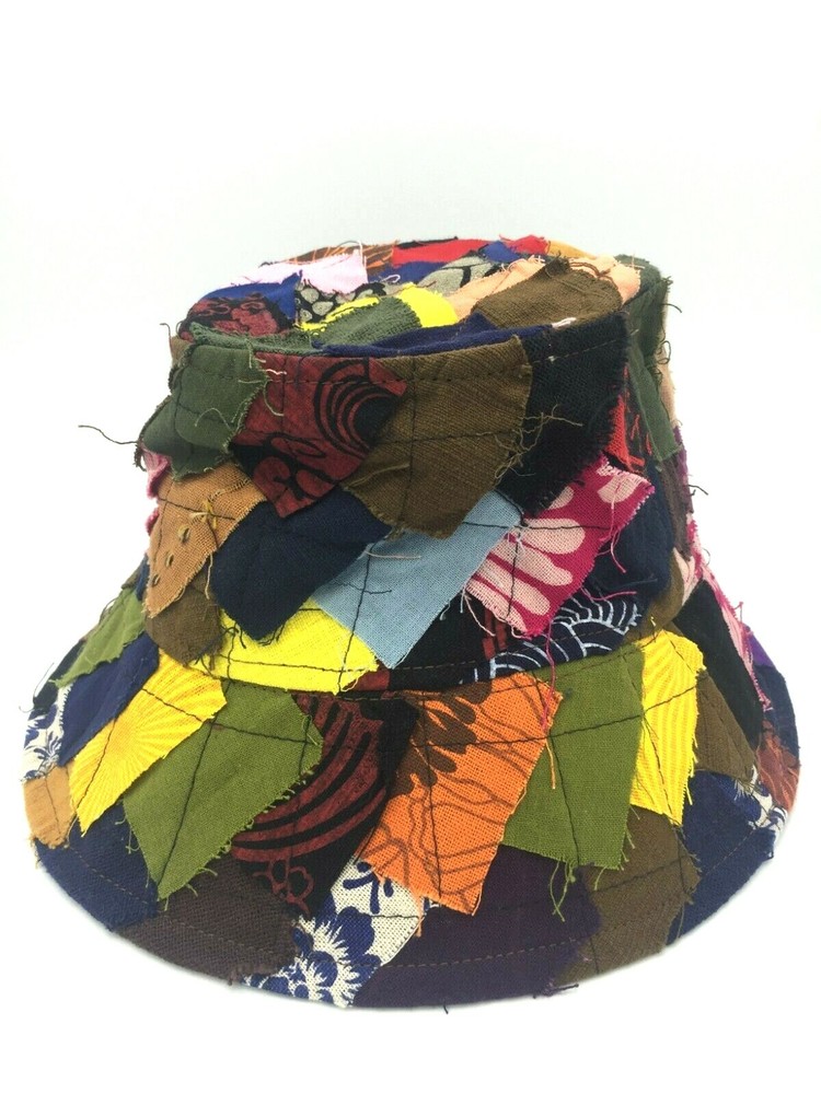 Unique Raw Unisex Handcrafted Patchwork Bucket Hat Fishman Hat Trendy Style E