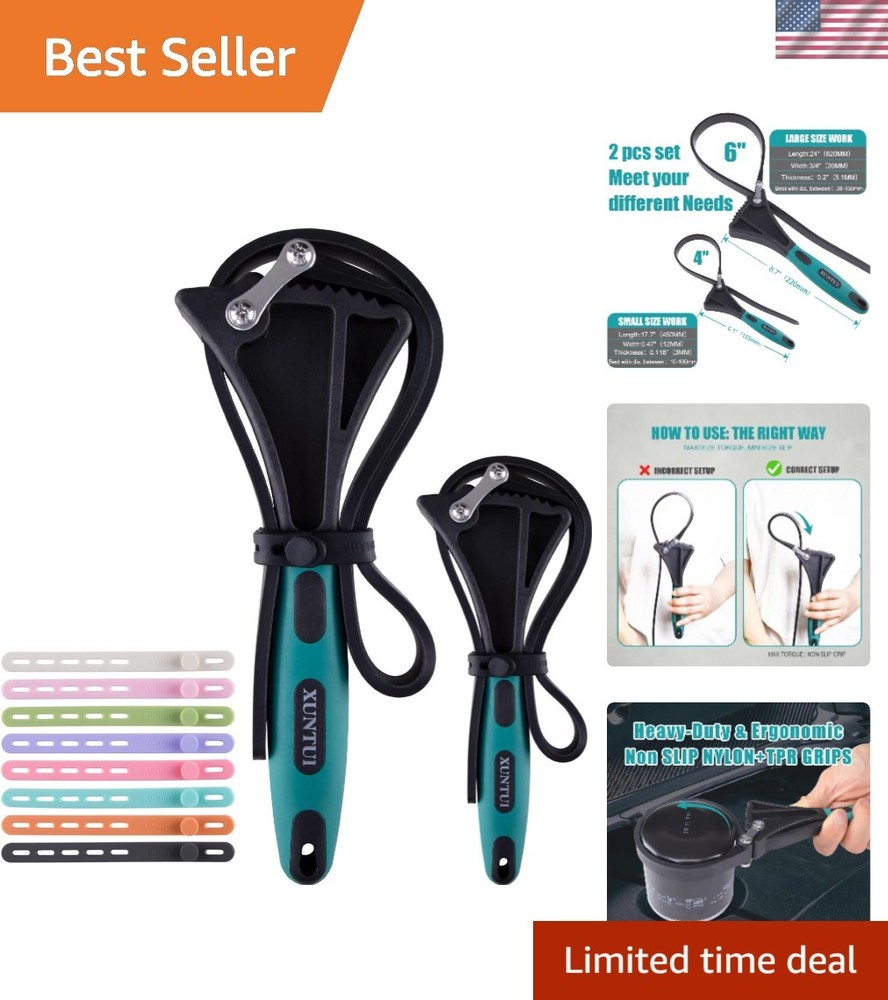 Rubber Strap Wrench Set 2pc Adjustable Anti‑Slip 4" & 6" Pipe Tool