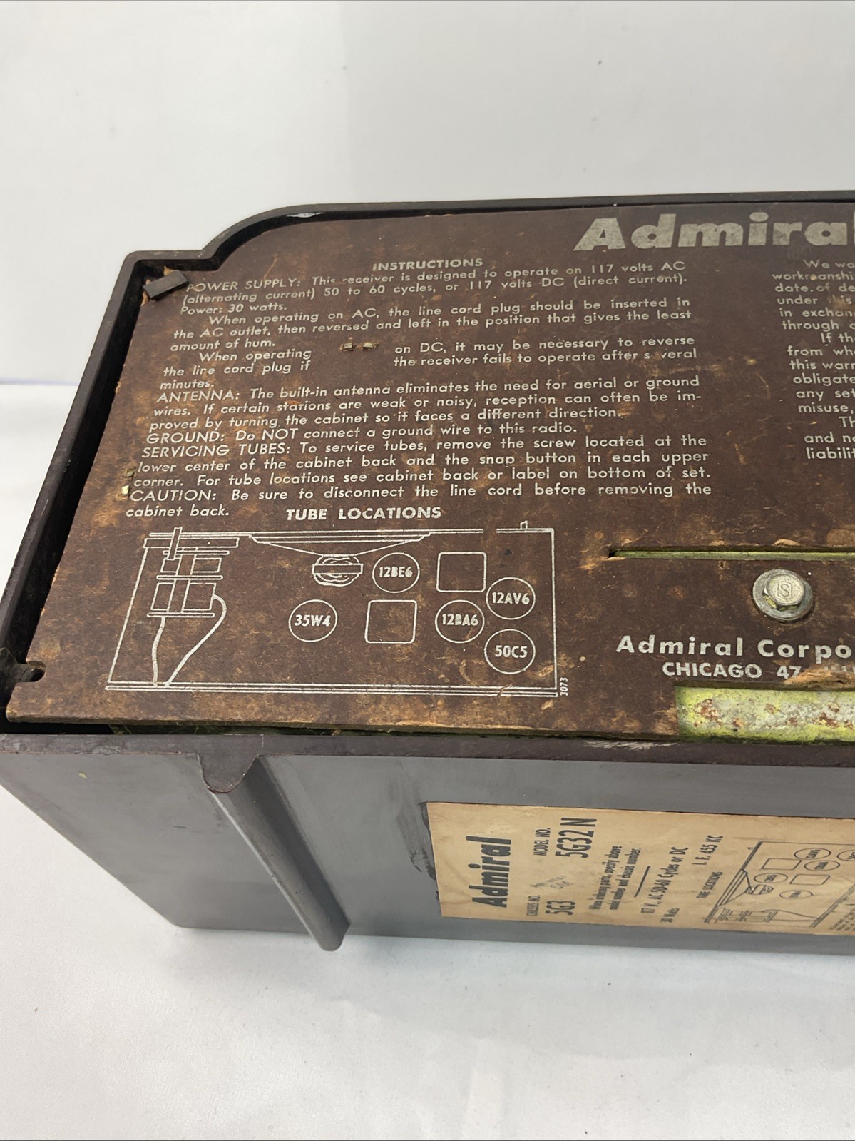 Vintage 1950's Admital MCM AM Radio Table Top 5G32N Parts As Is