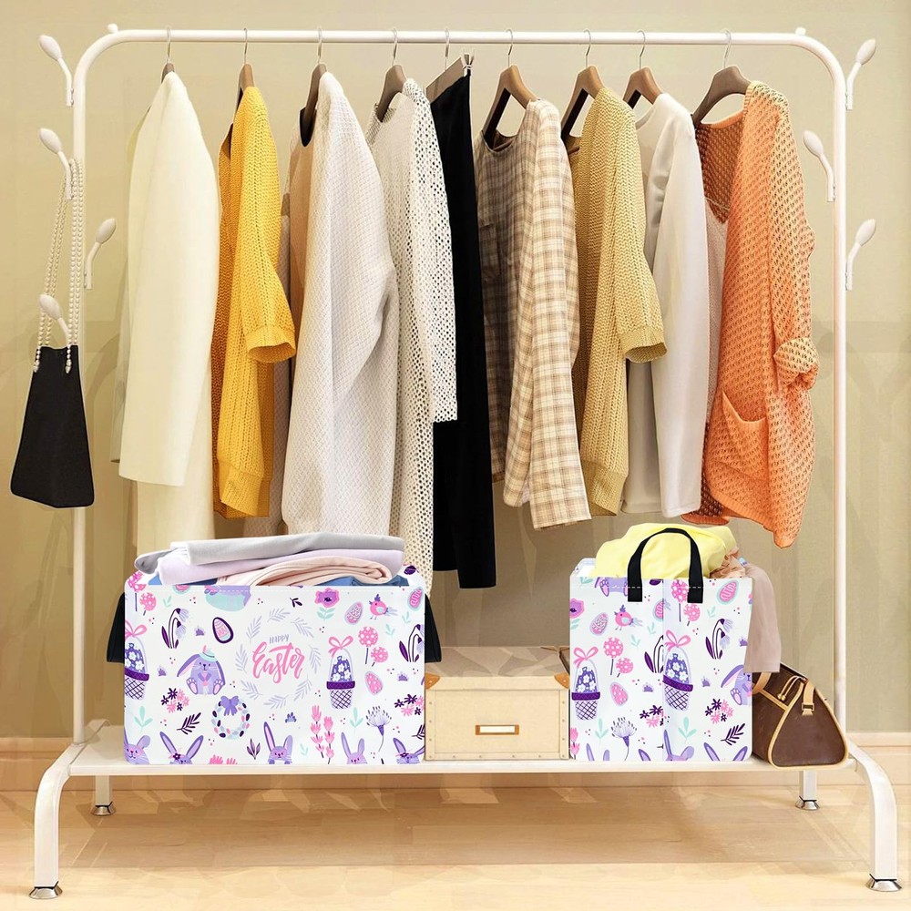 VAIVUSTO Easter Storage Basket Easter Bunny Storage Bin Collapsible Nursery H...
