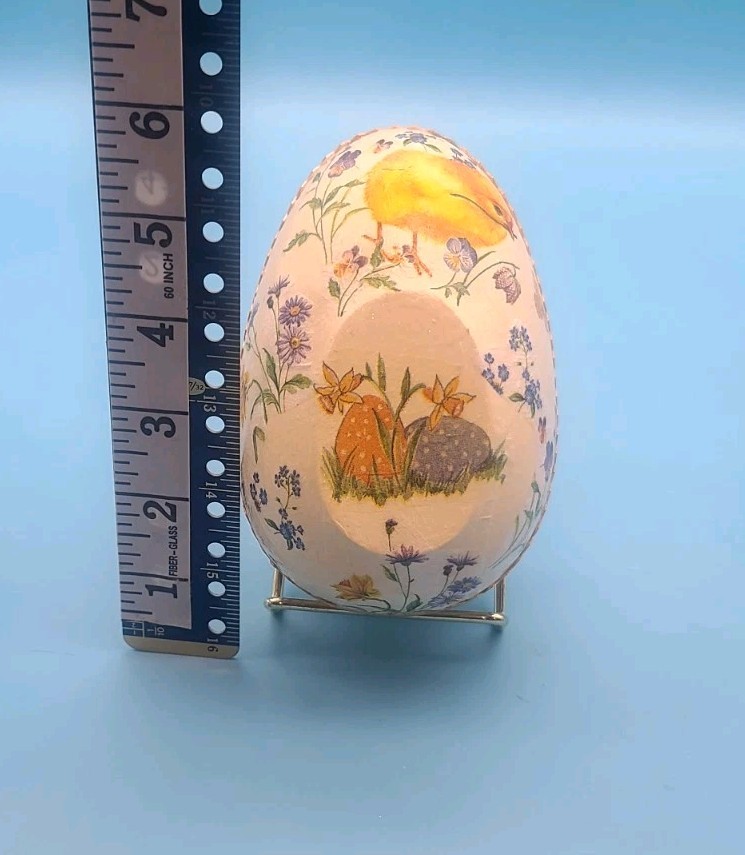 2 Hand Painted Decoupage Paper Mache Easter Egg Container Boxes Victorian Style