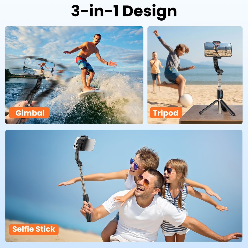 Smartphone Gimbal Stabilizer, 1-Axis Auto Balance & 360° Rotation, Extendable...