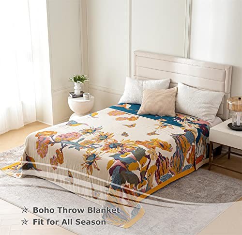 Boho Throw Blanket - 100% Cotton Ultra Soft Bed Throw Large - Fall Blanket