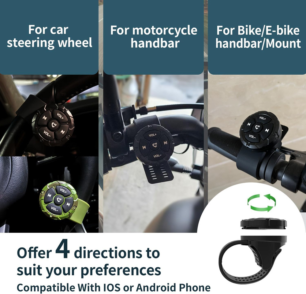 Bluetooth Media Button Remote,Waterproof Wireless Music Controller for Car Bike