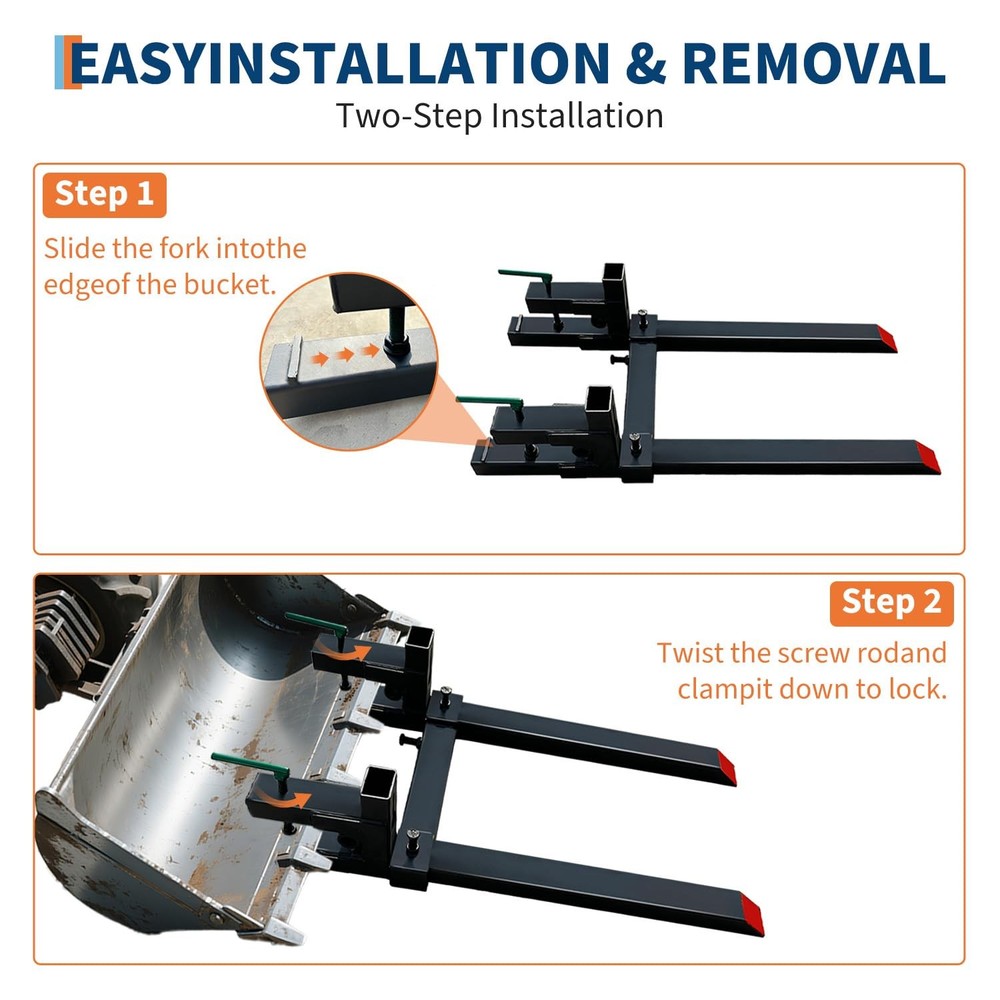 2000LB Quick Attach Loader Pallet Fork,60"Clamp On Pallet Forks W/Adjustable Bar