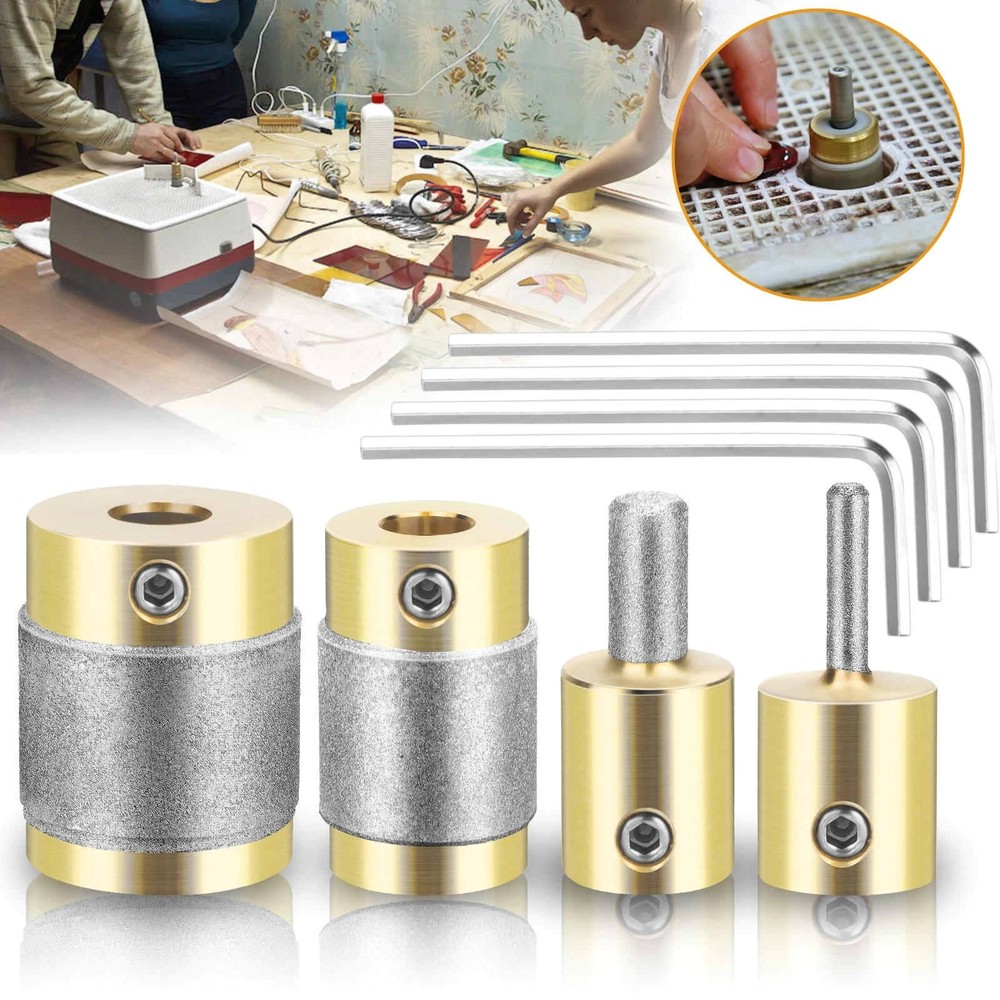 4PCS Diamond Grinder Heads for Stained Glass, Durable Drilling Shaping Bits