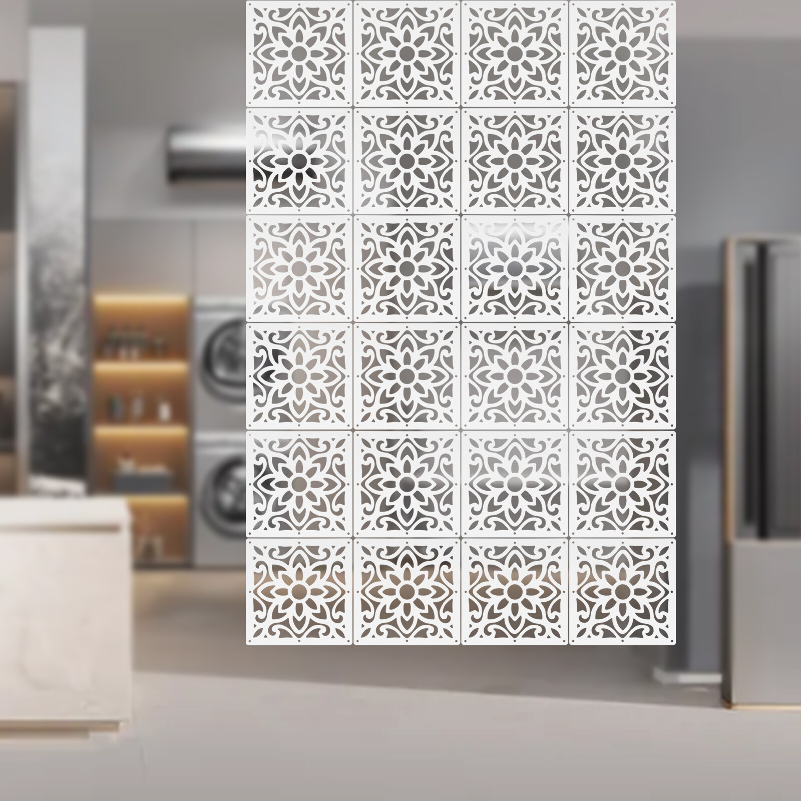 24 PCS Hanging Room Divider Screens Flower Carving Pattern Panels Home Office