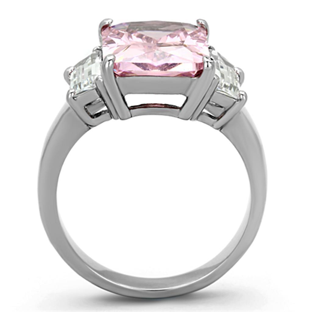 Pink Rose Rectangle Radiant Baguettes CZ Stainless Steel Big Cocktail Ring