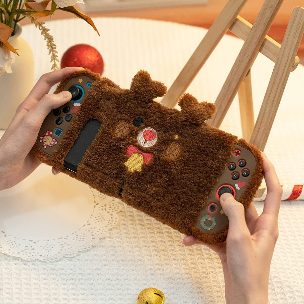 Plush Protective Case Cover Compatible with Nintendo Switch and JoyCon Brown PC