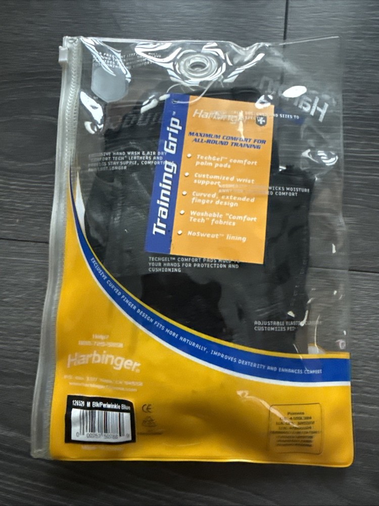 New HARBINGER 126520  TRAINING GRIP GLOVES Size M. Black
