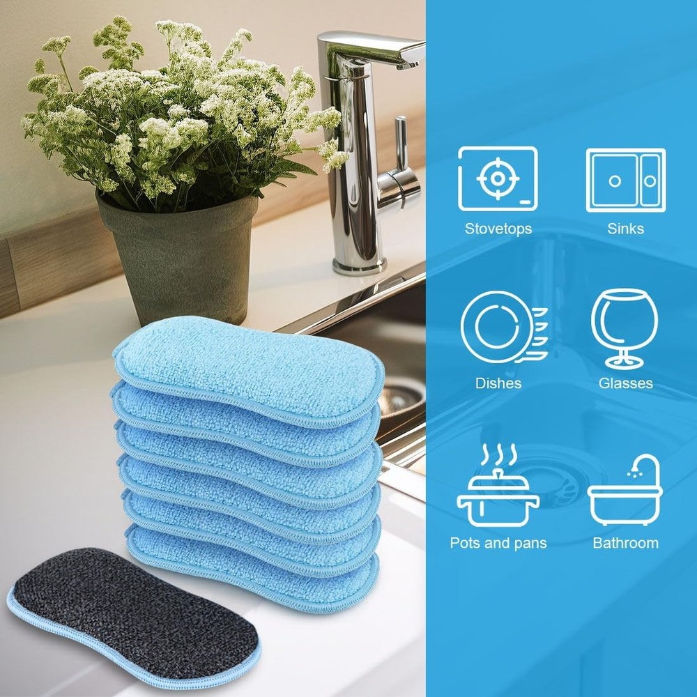 HOMEXCEL 12 Pack Multi-Purpose Scrub Sponges Kitchen, Dish Sponge, Blue