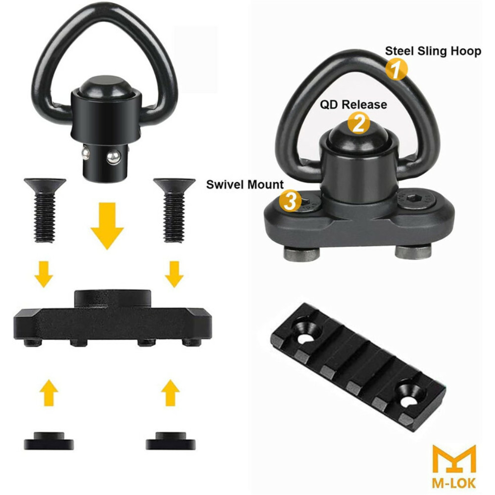 2Pcs M-LOK MLOK 1" QD Sling Mount Push Button Quick Release Sling Swivel Adaptor