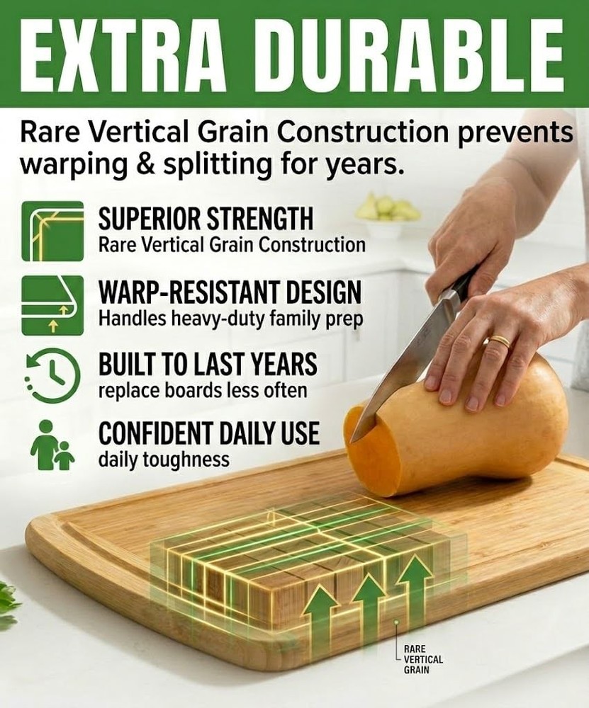 Organic Extra Large Bamboo Cutting Board (18") - Extra Roomy - Extra Durable ...