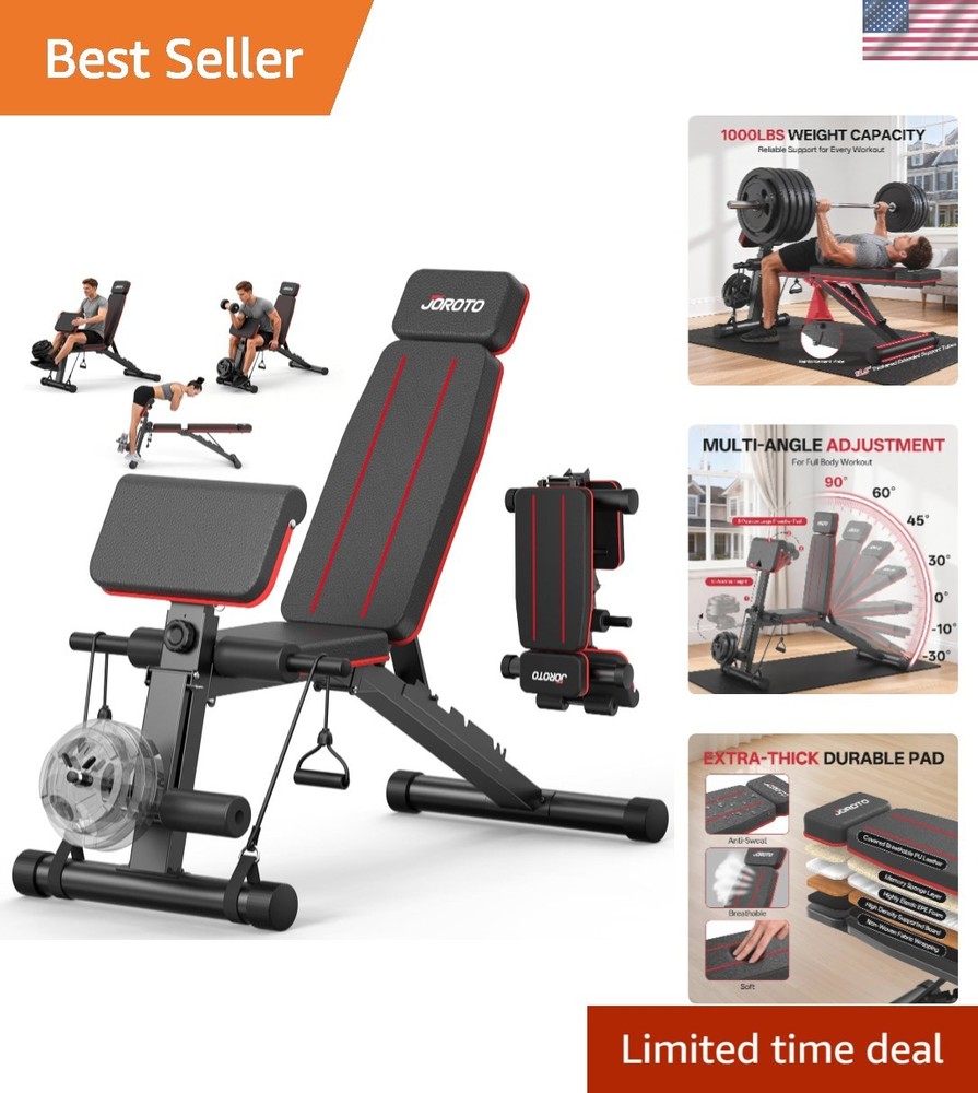 Versatile Foldable Weight Bench with Leg & Preacher Curl Extensions - 1000 LBS