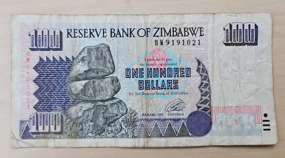 1995 Zimbabwe 100 Dollars Note