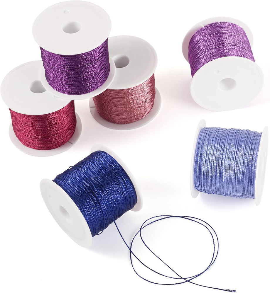 328 Yards 6 Rolls Polyester Braided Metallic Thread Jewelry Beading Thread Thin