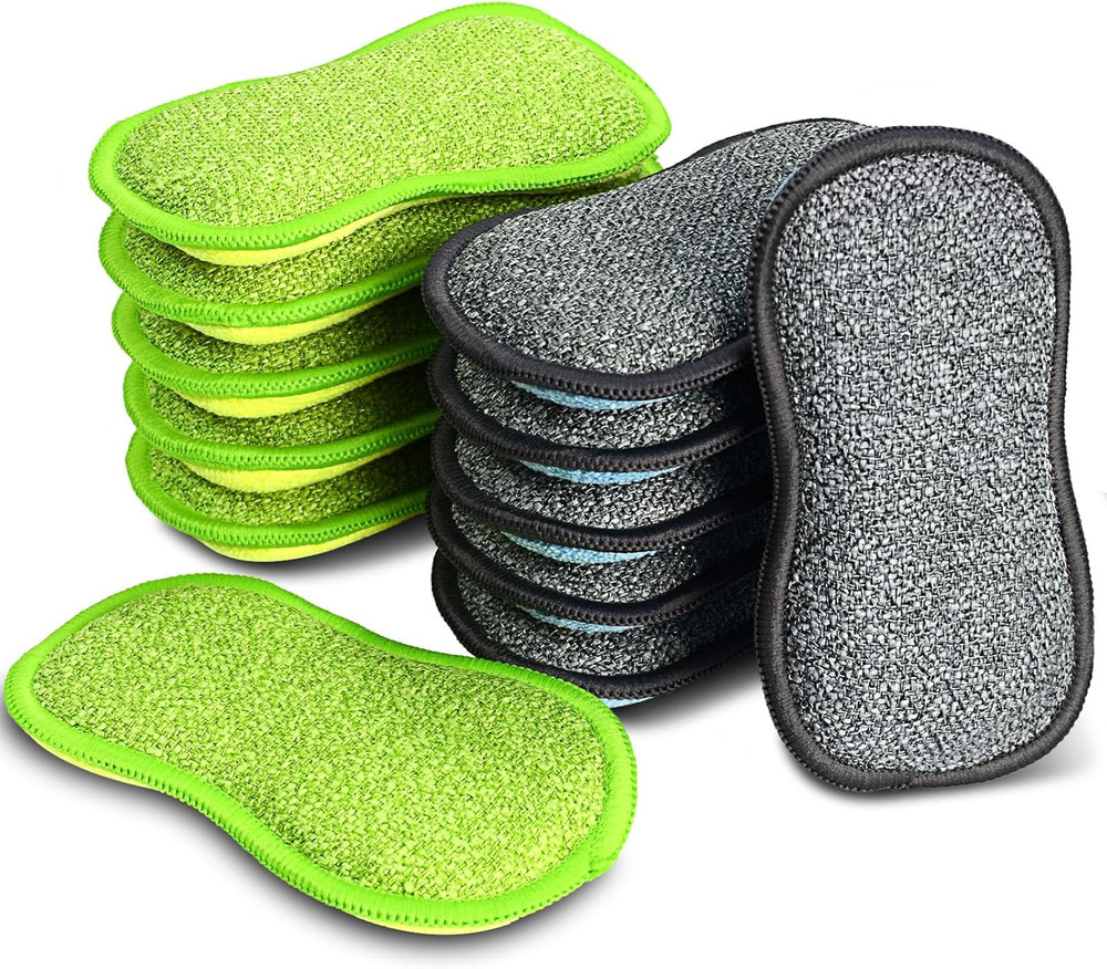 12 Pack Multi-Purpose Scrub Sponges for Kitchen by Non-Scratch Microfiber Spong