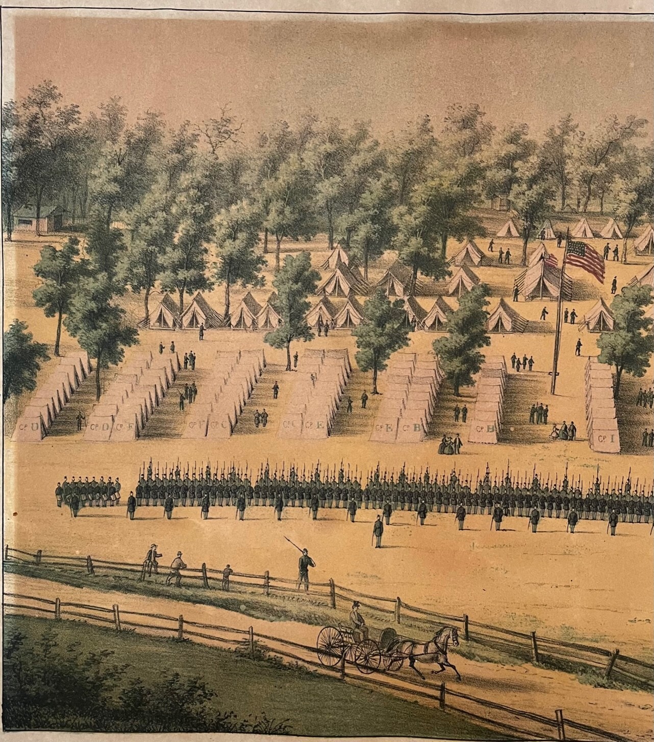Antique 1862 CAMP BELGER CIVIL WAR Encampment SACHSE Lithograph - Currier School