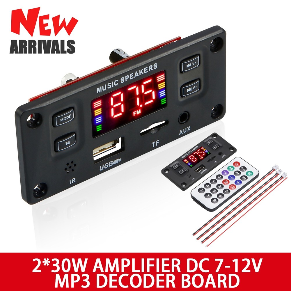 60W 2*30W Amplifier DC 7-12V MP3 Decoder Board Module Bluetooth MP3 FM USB AUX