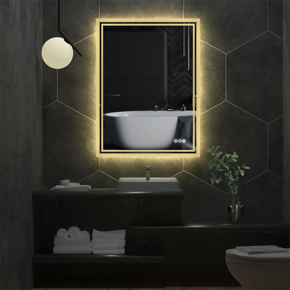 Rectangle Slim LED Bathroom Mirror Hanging Makeup Mirror Demister Sensor Switch