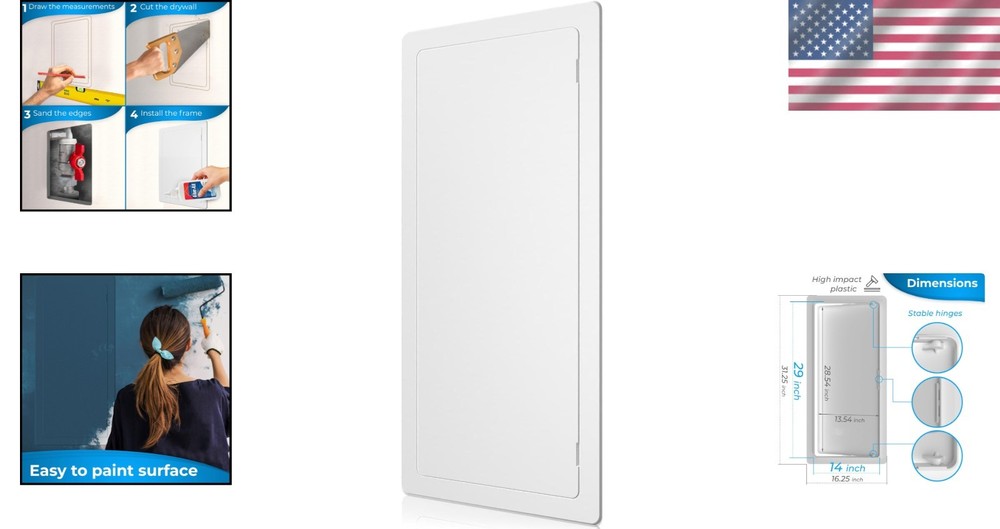 Lifetime Guaranteed 14x29 Access Panel - White Plastic, Flush or Surface Mount