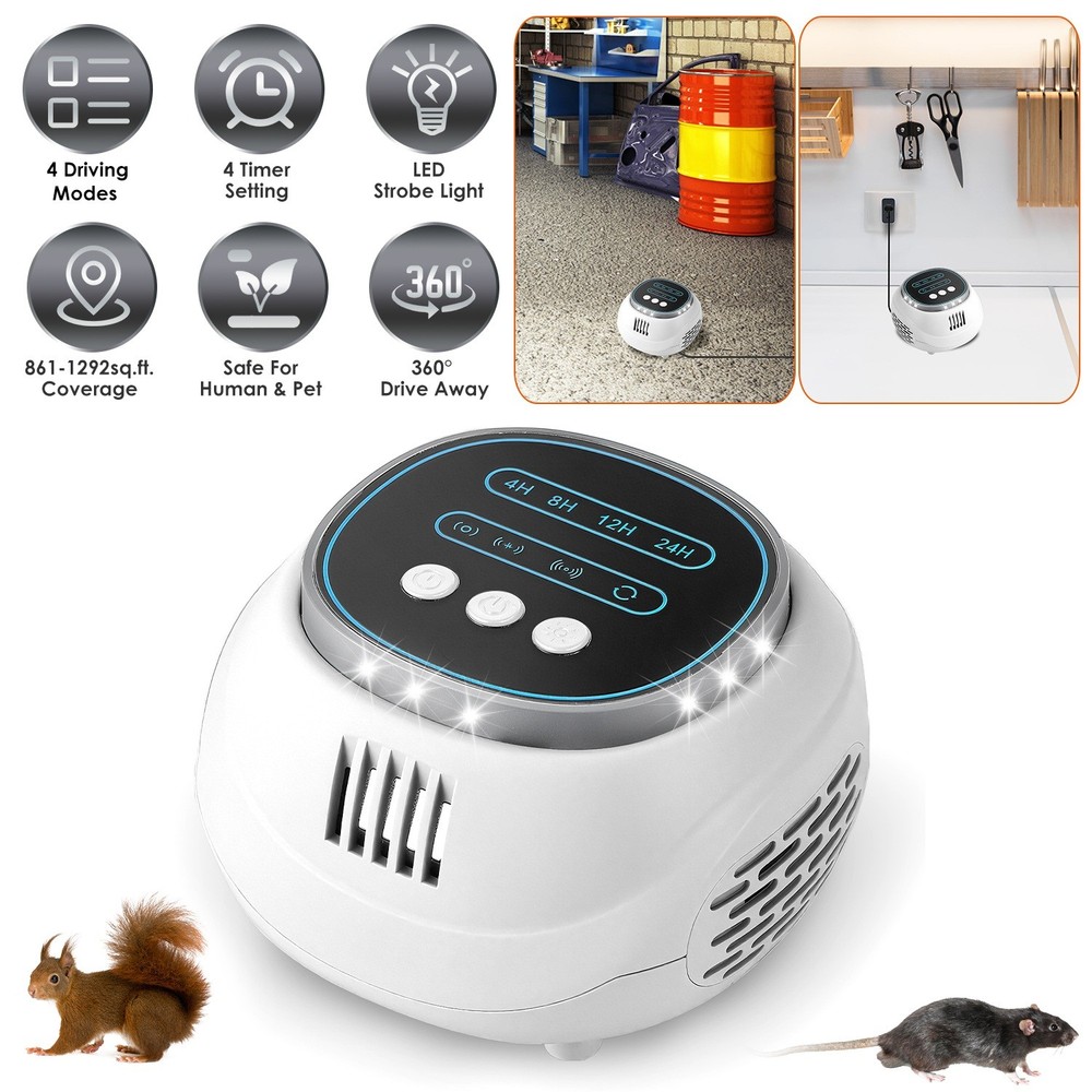Animal Repeller Ultrasonic Pest Rats Squirrels Bat Mice Control Repeller 4 Timer