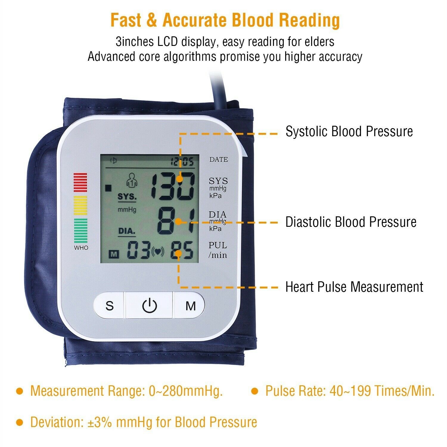 Automatic Digital Upper Arm Blood Pressure Monitor Accurate BP Cuff Pulse Meter