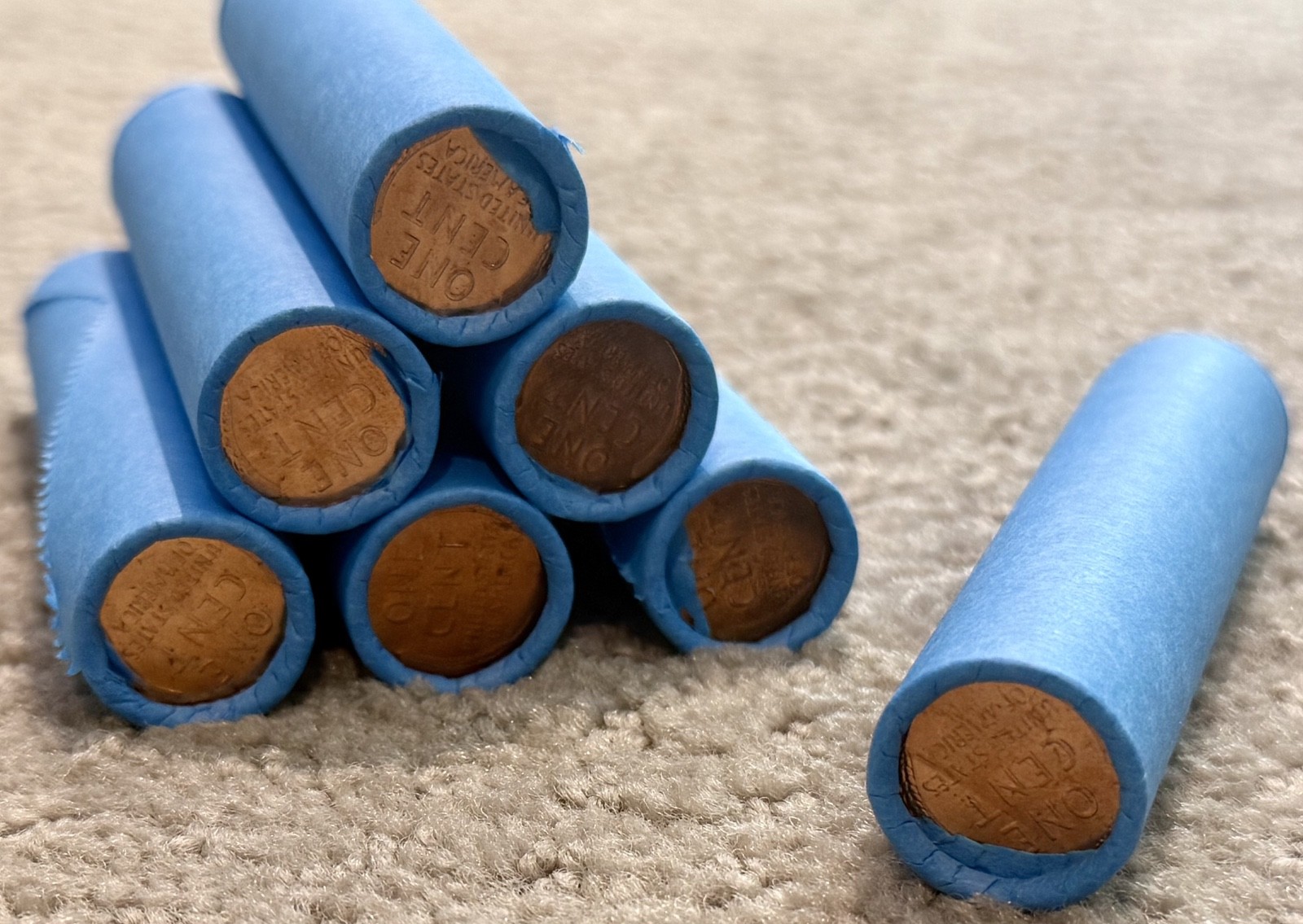 Blue wheat penny BU on end of unsearched circulated cents mixed dates mint marks