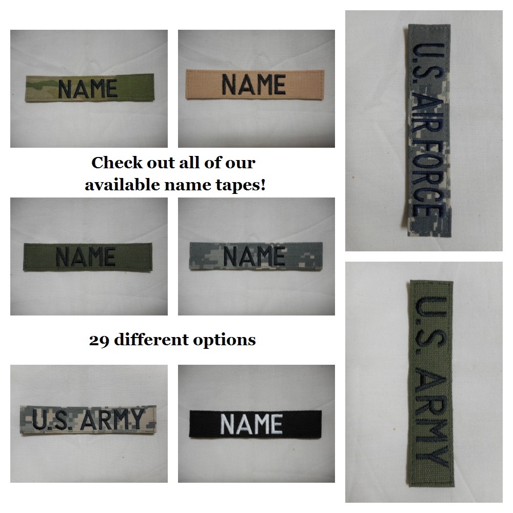 CUSTOM EMBROIDERED OD GREEN NAME TAPE, NEW, 5 INCH LENGTH, WITH HOOK FASTENER*