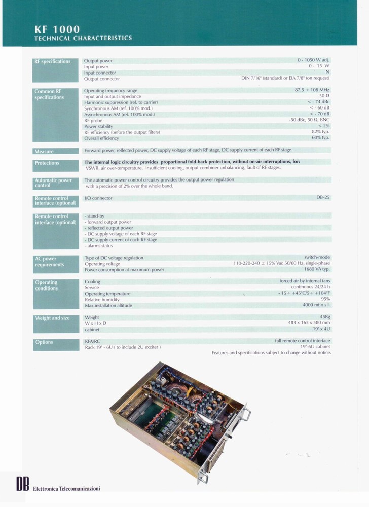 Prof DB Digital Broadcast FM Transmitter 1000w Wide Band 88 108Mhz 110v or 230v