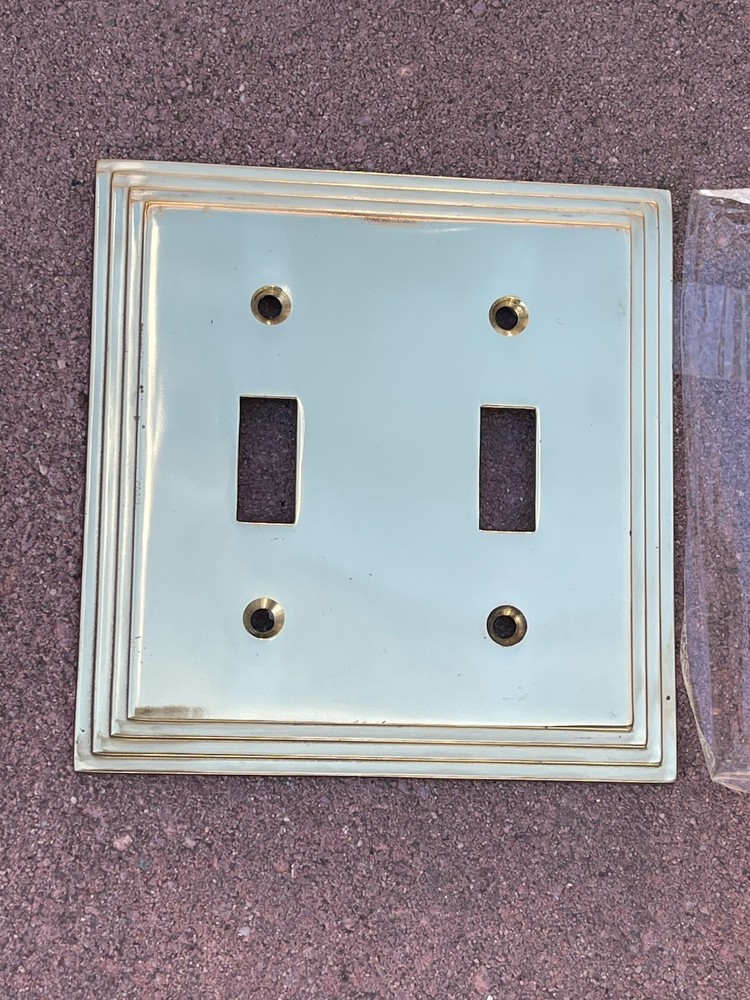 VTG Double Toggle Light Switch Plate Solid Brass MCM Art Deco STEP border UNUSED