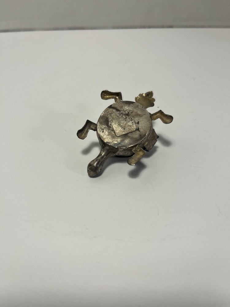 Antique Silver Plated Miniature Candy Hinged Turtle Snuff Pill Box Trinket