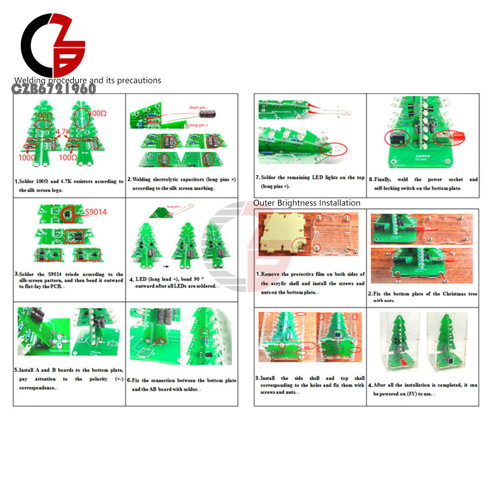 DIY 3D LED Christmas Tree Circuit Kit Glitter Electronic Learning Set With Shell