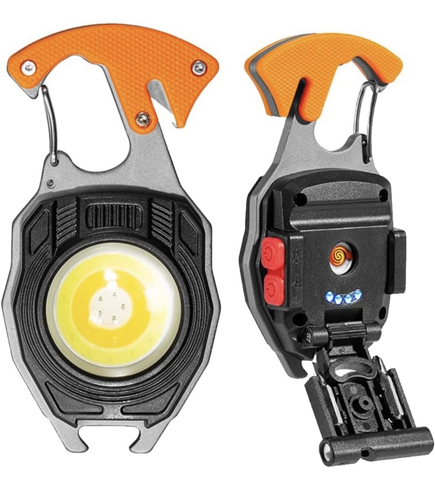 Mini Flashlight Keychain Multifunction Light Screwdriver Bottle Opener Lighter