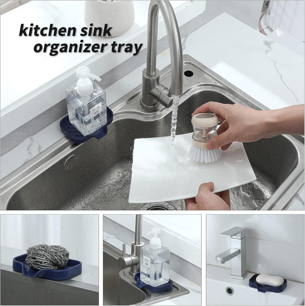 Elegant Navy Blue Silicone Soap Dish - Easy Clean & Store Kitchen Essential