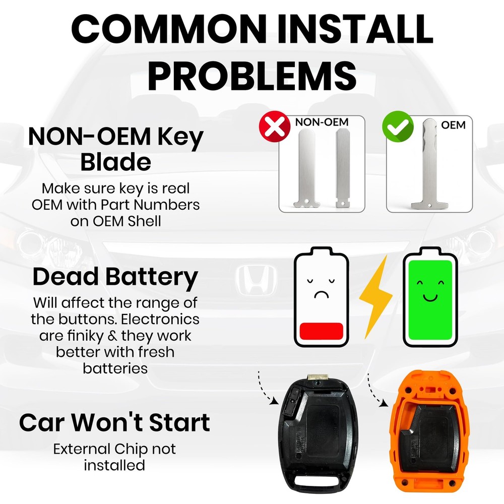 Key Fob Shell for Honda 4 Button Crack Resistant Case Black Enhanced Longevity