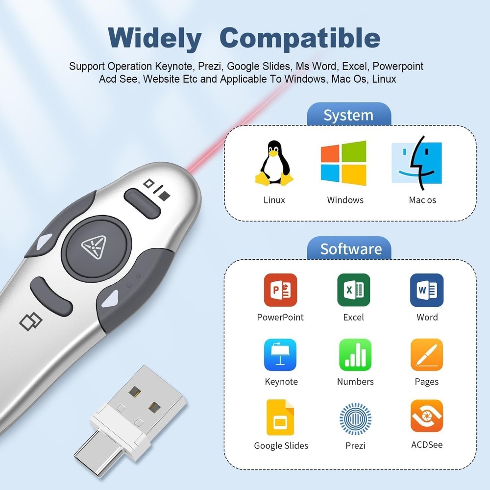 Presentation Clicker Wireless Presenter Remote Clicker for PowerPoint Present...