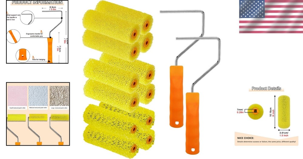Versatile 12-Piece Foam Textured Roller Set with 2 Durable Frames - 3 Styles
