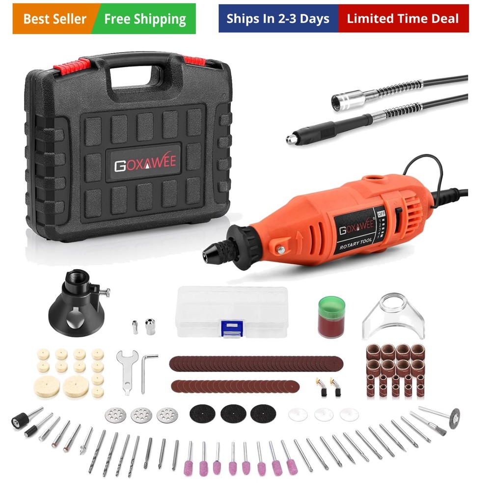 Rotary Tool Kit with Keyless Drill Chuck and Flex Shaft, Variable Speed Elect...