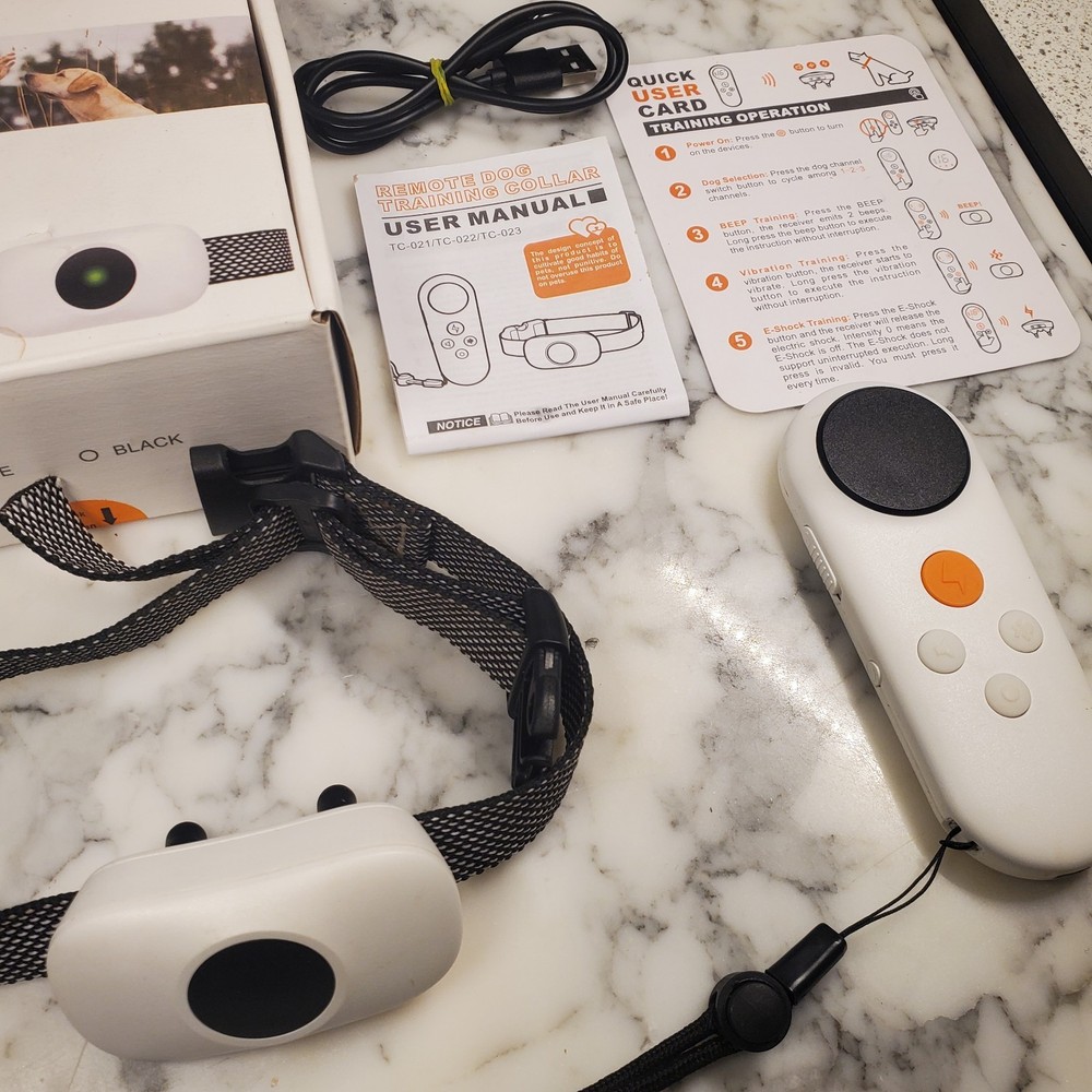 PORUIS Remote Dog Training Tool White Collar Vibrate Sound & Shock Function