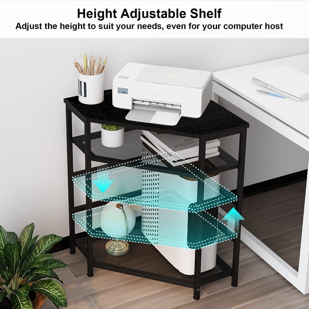 VEDECASA Corner Printer Stand Table with Power Outlet, USB, Adjustable Shelf